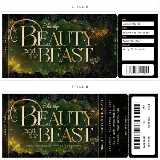 Beauty and the Beast Show Printable Custom Tickets