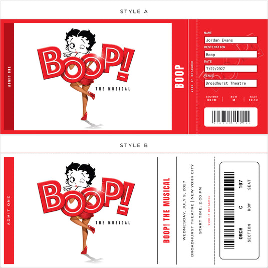 Boop! The Musical Printable Custom Show Tickets