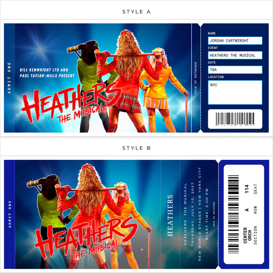 Heathers the Musical Custom Souvenir Tickets