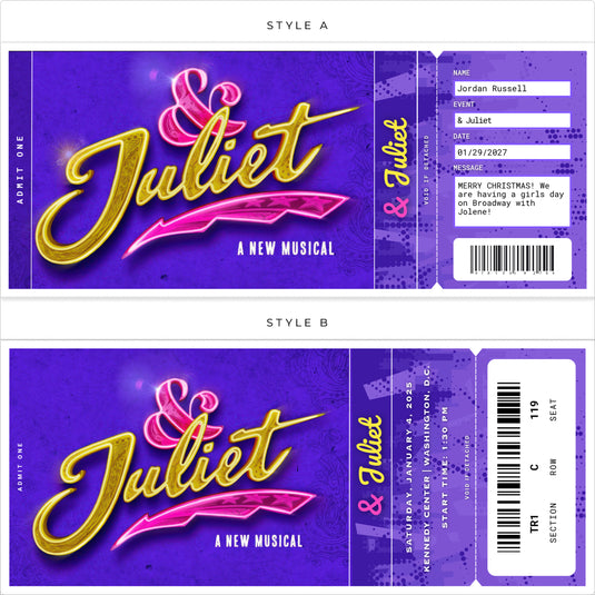 &Juliet Broadway Show Surprise Custom Tickets