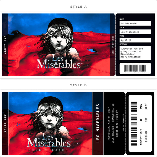Les Miserables Broadway Show Custom Tickets