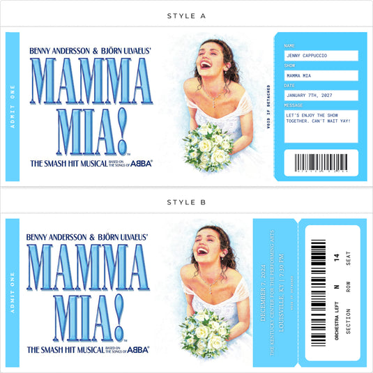 Mamma Mia Broadway Show Custom Printed Tickets