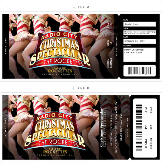Radio City Rockettes Printed Gift Tickets