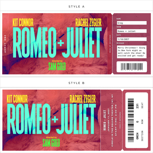 Romeo and Juliet Printed Gift Souvenir Tickets