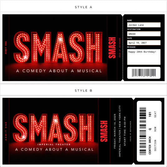 Smash the Musical Broadway Printed Gift Souvenir Tickets