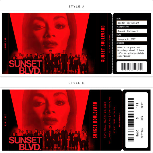 Sunset Boulevard Musical Broadway Printed Gift Souvenir Tickets