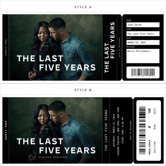 The Last Five Years Printed Gift Souvenir Tickets