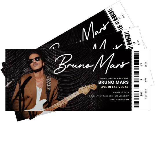 Bruno Mars Live in Las Vegas Show Gift Souvenir Tickets