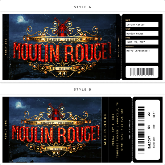 Moulin Rouge Broadway Show Custom Printed Tickets